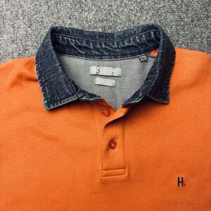 Harmont & Blaine Polo Shirt Mens Small Orange Blue Button Long Sleeve Casual Men